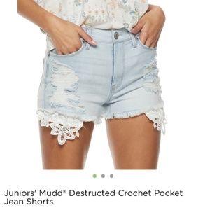 Mudd High Rise Shortie light blue denim destructed shorts